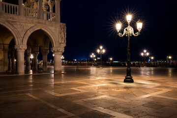 Lights in the evening near San Marco square in Italy