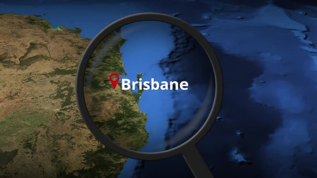 Brisbane city being found on the map, 3d rendering