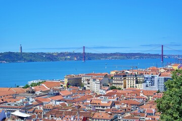 Fototapeta na wymiar View over the tagus river and the bridge, Lisbon, Portugal