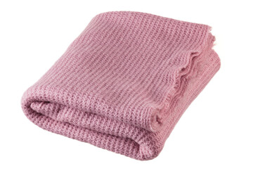 Knitted pink blanket.