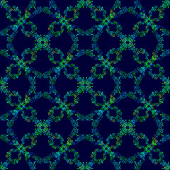 Seamless pattern on a blue background with multicolor elements, ornament. Abstract texture, modern concepts for your design.