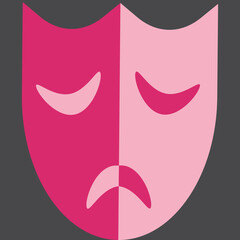 Theatrical mask cry red isolated on a dark background.