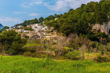 Fototapeta na wymiar A view of the outskirts of Capri town on the island of Capri, Italy