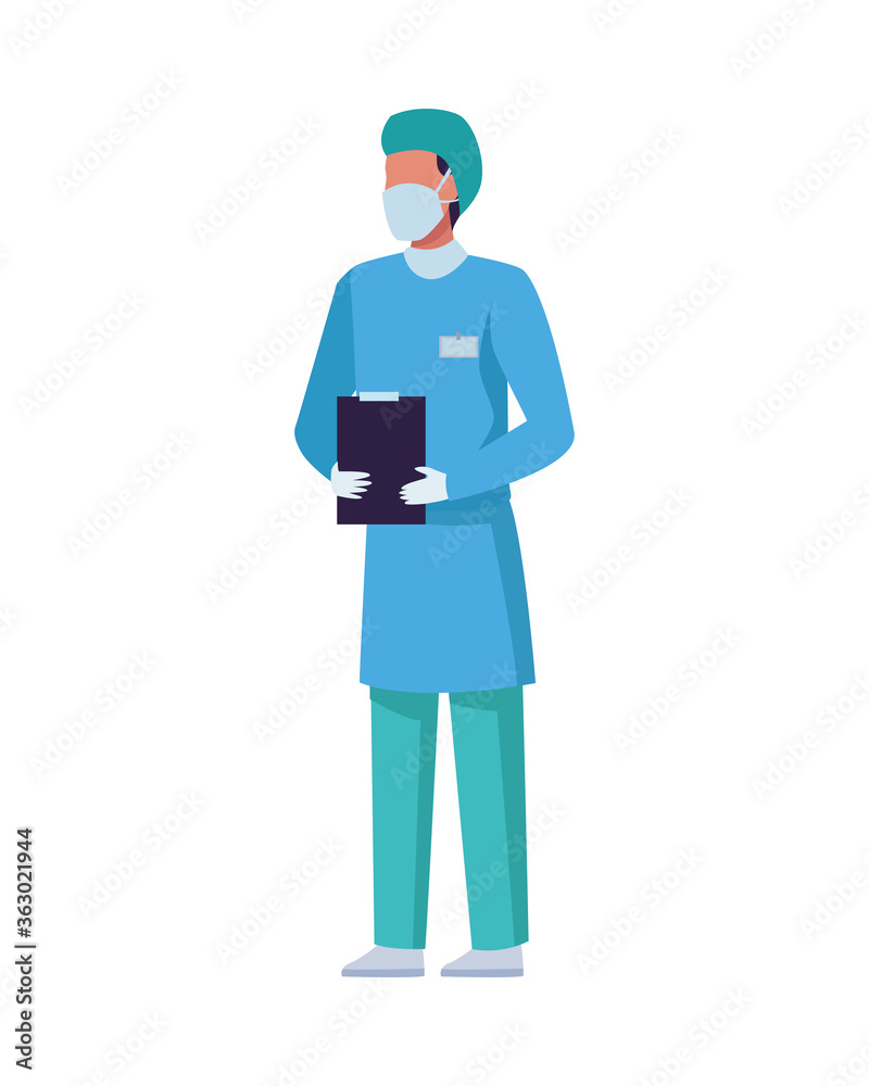 Poster surgeon doctor wearing medical mask character