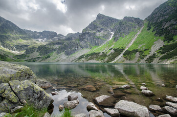 View of Mount Kościelec from the banks of Black Gąsienicowy Lake (Czarny Staw Gąsienicowy), Tatra Mountains, Poland