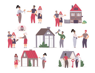 Obraz premium Real estate concept. Set of vector flat illustrations isolated on white background