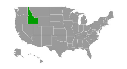Fototapeta na wymiar Vector Map of the United States Highlighting the State of Idaho; Illustrator 8