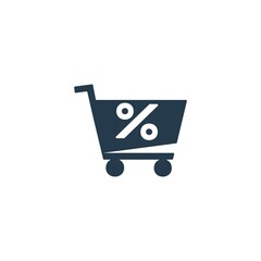 Shopping cart with percent sign. Shopping discount icon illustration.