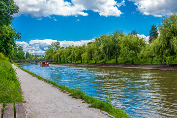 river after rain in the old town of Ljubljana