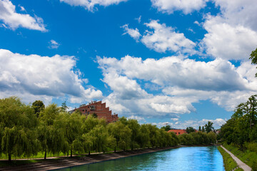 Fototapeta premium river after rain in the old town of Ljubljana