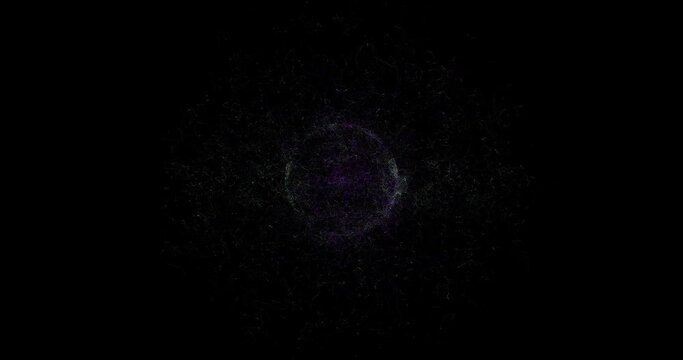 Abstract ball with dots particles floating on black background. Light energy sphere. Magic spell. Holographic materialization. 4k animation 