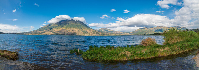 Naklejka na ściany i meble Panorama of Imbabura volcano and San Pablo Lake Ecuador