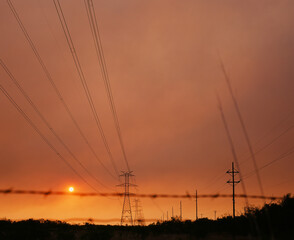 power lines at sunrise 
