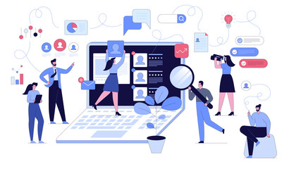 Vector illustration Head hunting in social network concept