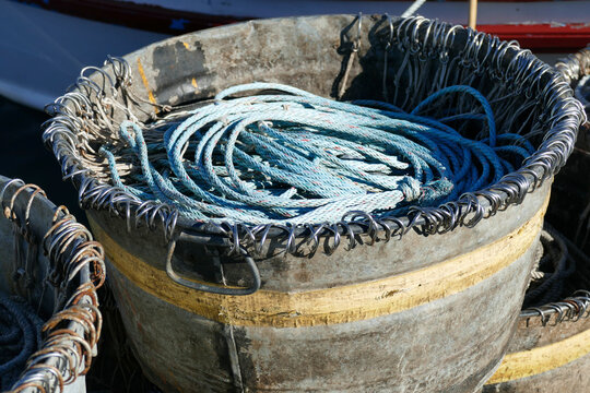 Tubs Of Hooks And Lines For Longline Fishing Boat