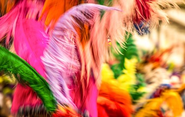 Closeup shot of colorful plumes during carnival in Brazil