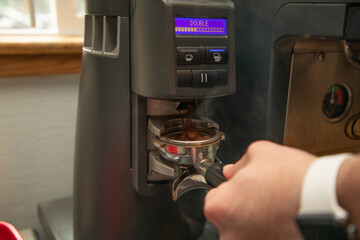 Filling the Espresso Press with Automatic Coffee Grinder