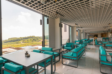 Interior of a hotel lobby cafe bar