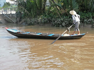 Mekong Delta, Vietnam - February 26, 2020: The Mekong Delta in Vietnam is a vast maze of rivers,...