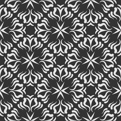 Black and white background pattern. Flat seamless floral pattern. Vector image background