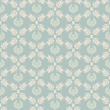 Damask Wallpaper background pattern. Colors: pastel green tones. Vintage seamless floral pattern. Vector image background