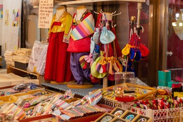 Closeup shot of souvenirs in a flea market in Korea