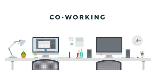 Co - Working with two computers concept set vector flat isolated