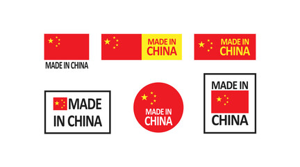 Made in china simple concept icon set. Rubber flag symbol in vector flat