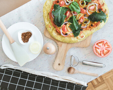 Pizza vegana desde arriba