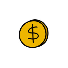 coin doodle icon, vector color line illustration