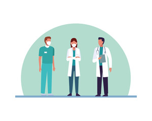 group of doctors wearing medical masks characters