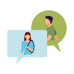 young casual couple in speech bubbles