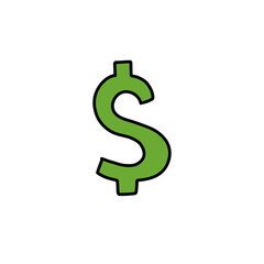 dollar symbol doodle icon, vector color illustration