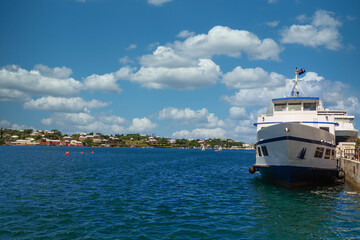 Blue and White Ferry Boat in Bermuda