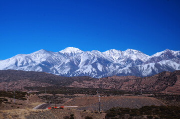 Landscape of snowy mountains Mendoza, Argentina.