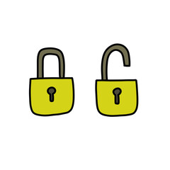 lock doodle icon, vector color line illustration