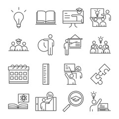 teach school education learn knowledge and training icons set line style icon