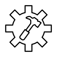 gear machine work with hammer line style icon