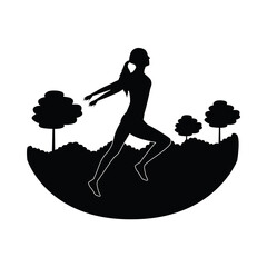 silhouette of athletic woman running in the camp