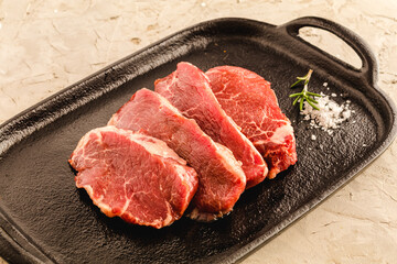 Raw iberican pork presa. Spanish delicatesen food