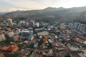 Urban Landscape seen from the Cable Car Line of the Andes Cordillera in La Paz / Bolivia