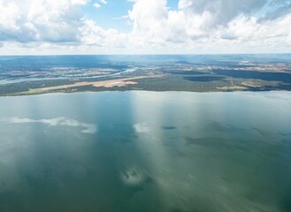 Aerial view of coastline in Brazil on a sunny day
