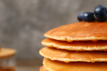 Sweet pancakes with berries, closeup