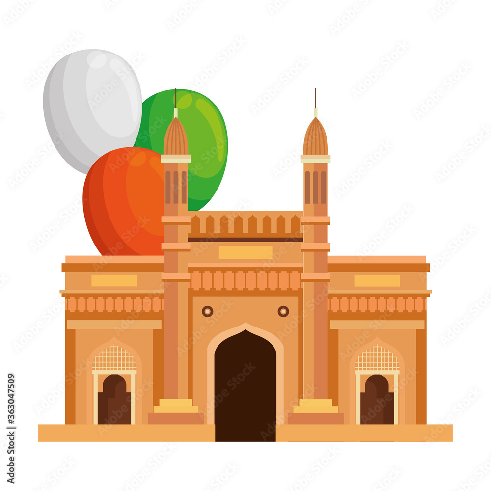 Canvas Prints gateway, famous monument of india with balloons helium decoration vector illustration design