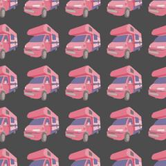 Vector caravan seamless pattern. Motorhome, camping, car for traveling. For design, presentation, packaging.
