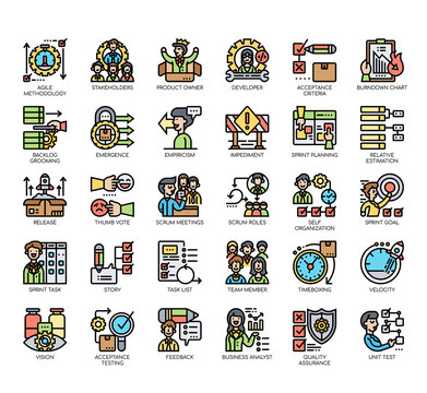Set of agile methodology thin line and pixel perfect icons for any web and app project.
