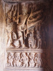 A stone statue dug into a rock, Cave Temples, Badami, Karnataka, South India, India
