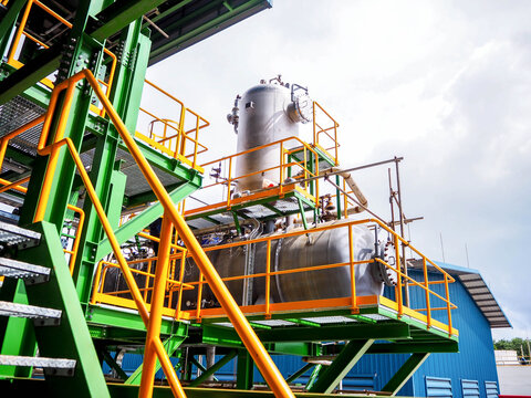 Deaerator systems and green structure platform of boiler systems in biomass power plant.