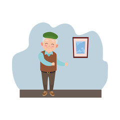 happy old grandfather with beret avatar character