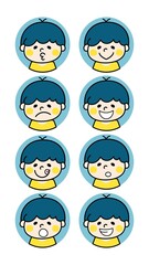 タレ目の男の子のいろんな表情のベクター画像